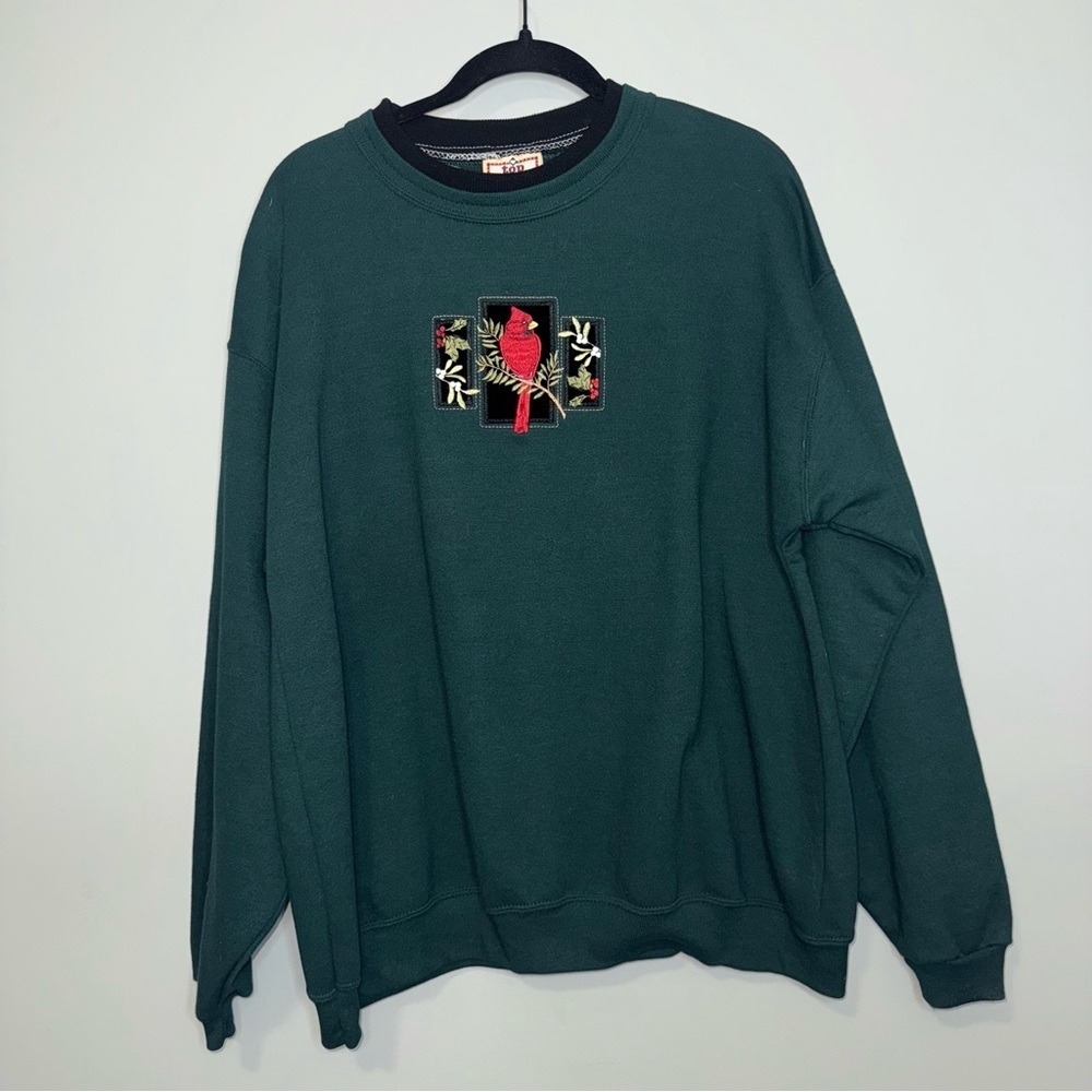 NWT Vintage Top Stitch Evergreen‎ Cardinal Embroidered Pullover Sweatshirt 2X